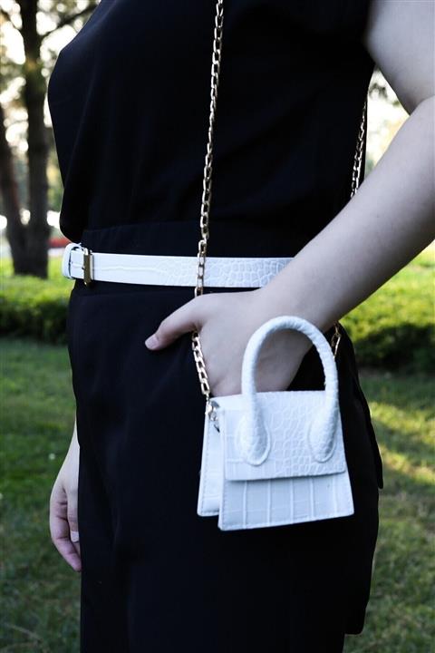 BRK Home Kadın Beyaz Mini Zincirli Kemerli Çanta