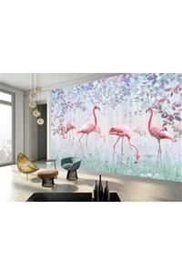 Renkli Duvarlar Flamingo Pembe Oturma Odası Duvar Kağıdı 4.00x2.30