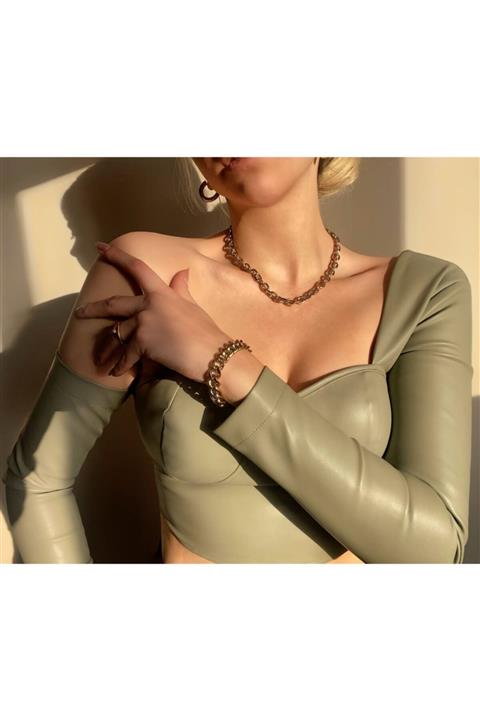 Jadenne Geçme Halka Kolye Vintage Zincir Gold Çelik Üzeri 22 Ayar Altın Kaplama Garanti Belgeli