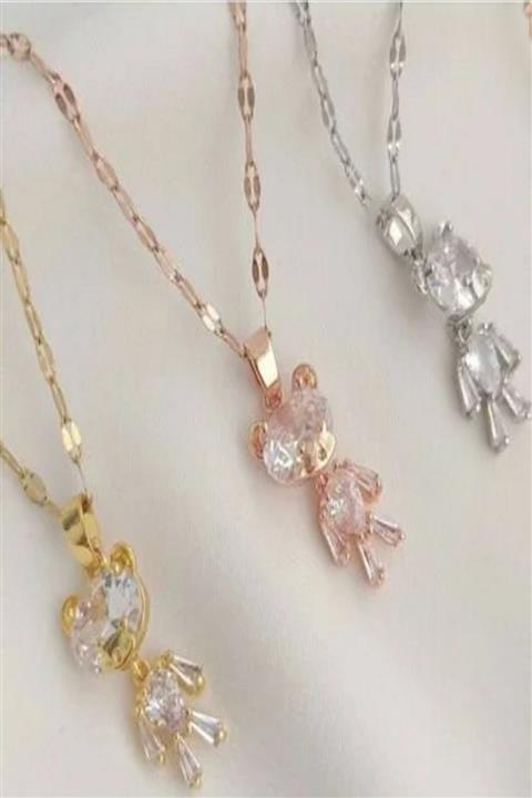 DEMOKAN Kadın Ayıcık Zirkon Taş Model Çelik Kolye