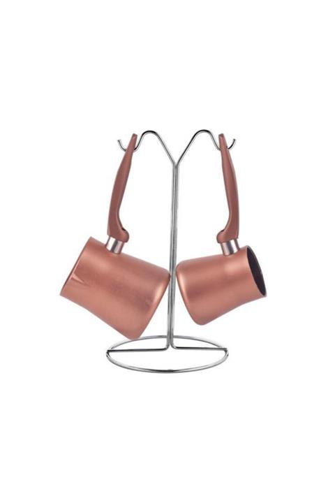 doruktrend Taç Titanyum Askılı 2'li Cezve Seti Bronz