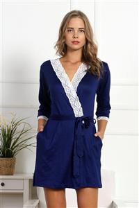 VİENETTA Kadın Indigo Dantelli 7/8 Kol Polyester Sabahlık Edy4209s-i