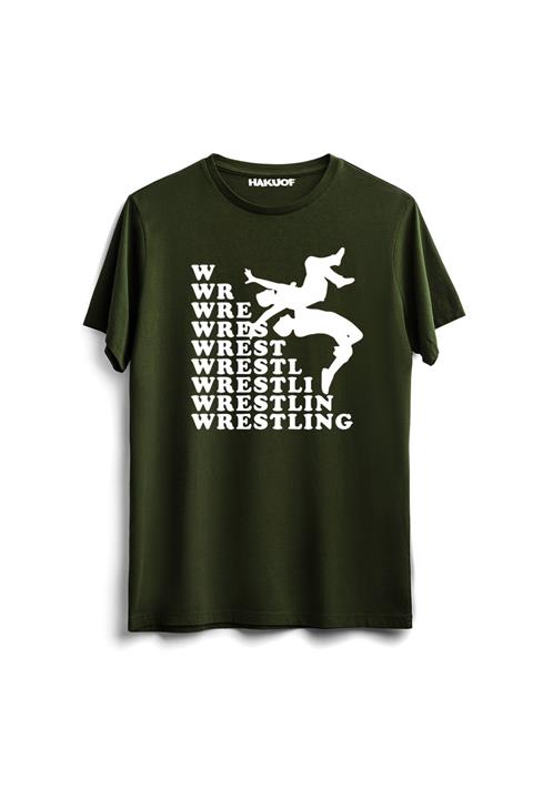 hakuof Unisex Haki Wrestling Baskılı T-Shirt
