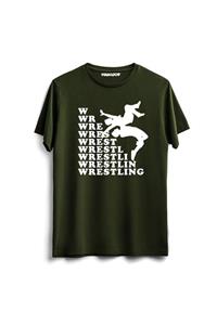 hakuof Unisex Haki Wrestling Baskılı T-Shirt