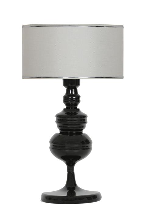 Vinner Munch Siyah Kaplama Metal Abajur - Krom Şeritli Hasır Beyaz