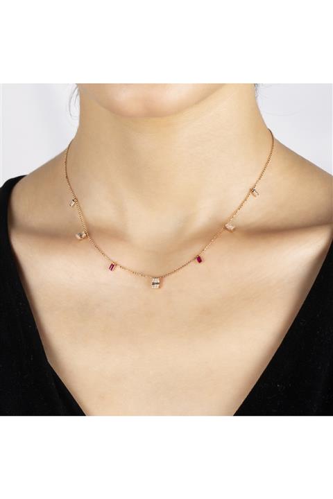 UĞURLU1974 Kadın Rose Yakutlu Baget Pırlanta Kolye