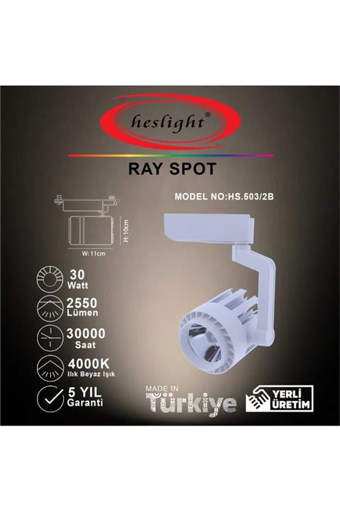 HESLIGHT Hs.503/2b 30 w Cob Led Ray Spot Beyaz 4000k Ilık Beyaz Işık