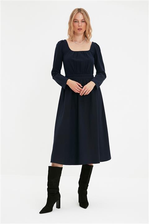 TRENDYOLMİLLA Lacivert Tall Kare Yaka Elbise TWOAW22EL0969
