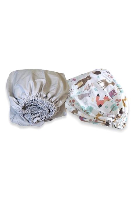 Bebek Özel %100 Pamuk Bebek Çocuk Lastikli Çarşaf 65x95 Gri Ve Doğa (2 Adet)