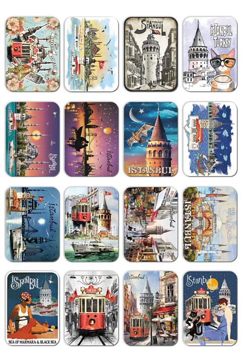 Mia Pera 16 Adet Simli Kabartmalı Kartpostal Özel Istanbul Tasarımları