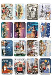 Mia Pera 16 Adet Simli Kabartmalı Kartpostal Özel Istanbul Tasarımları