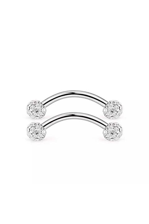 Jaida Moda Unisex Cerrahi Çelik Gümüş 2 Li Kristal Taşlı Rook ve Kaş Piercing