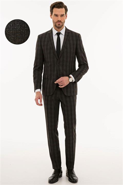 Pierre Cardin Erkek Ekose Siyah Ekstra Slim Fit Takım Elbise