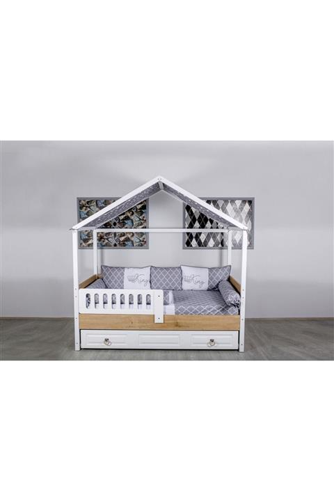 Mini Baby King Gri Montesori Bebek Uyku Seti 100x200 Ölçü