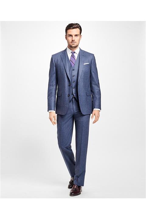 BROOKS BROTHERS Erkek Mavi Regent Kesim Yelekli Çift Yırtmaç Takım Elbise