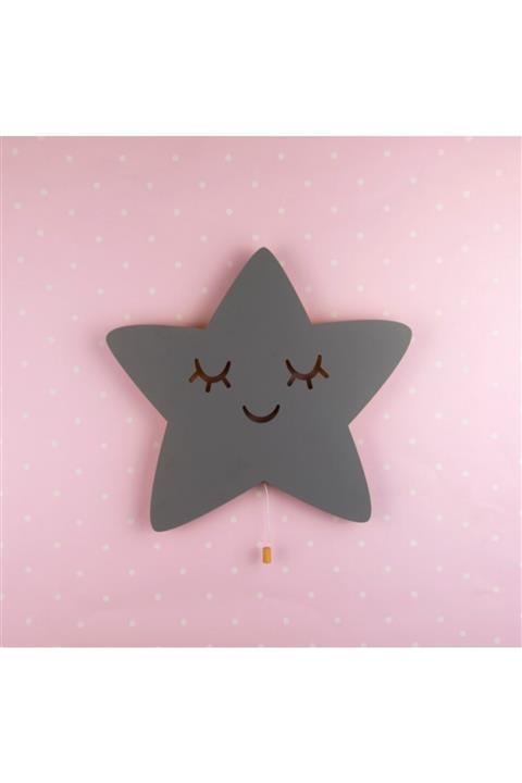 woodcas Çocuk Odası Dekoratif Gri Yıldız Gece Lambası, Led Aydınlatma