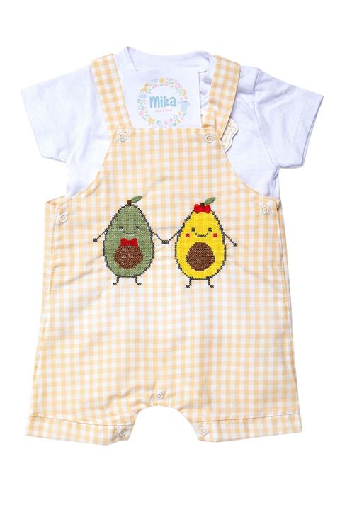 Mika Bebek & Çocuk Avokado Kanaviçe Işleme Sarı Unisex Bebek Yazlık 2'li Salopet Takım