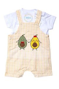 Mika Bebek & Çocuk Avokado Kanaviçe Işleme Sarı Unisex Bebek Yazlık 2'li Salopet Takım