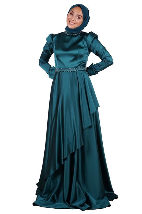 SpringStore Yeşil Saten Tesettür Abiye