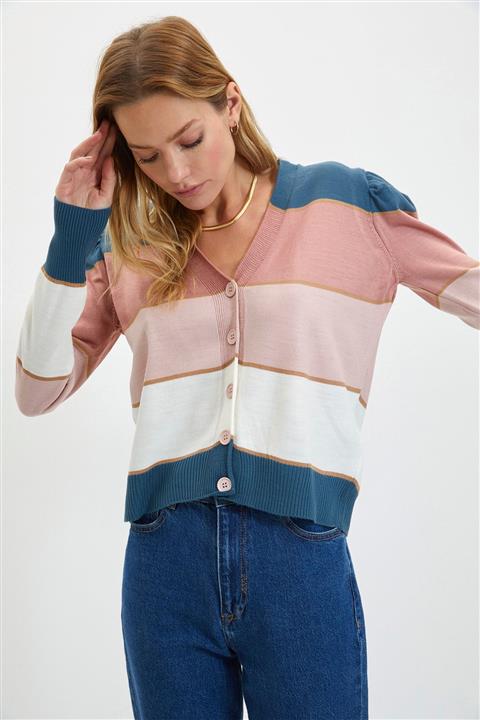 TRENDYOLMİLLA Indigo Renk Bloklu Triko Hırka TWOAW22HI1109