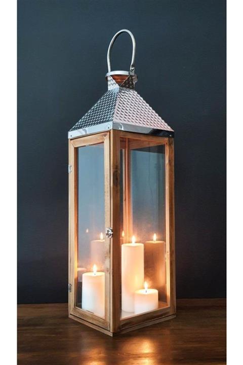 EVİMTATLIEVİM Çelik Çatılı Büyük Boy Ahşap Mumluk Oslo 75cm