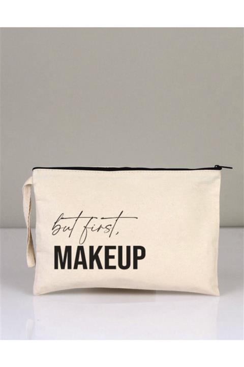 Ekorenk Tek Taraf Baskılı Ham Bez Makyaj Çanta Clutch