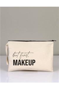 Ekorenk Tek Taraf Baskılı Ham Bez Makyaj Çanta Clutch
