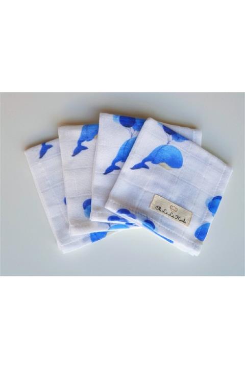 OhlalaKoala Balena 4lü Set Organik Pamuk GOTS Sertifikalı Çift Katlı Müslin Ağız Bezi