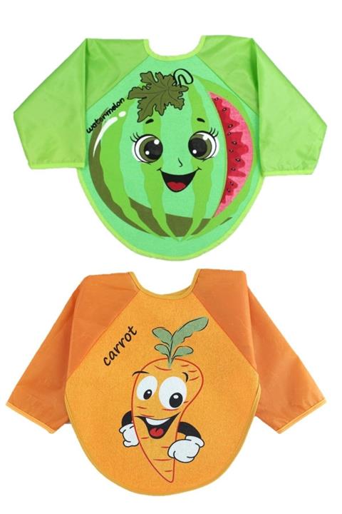 Malkoç 2 Adet Su Geçirmez Karpuz Havuç Desen Bebek Mama Önlüğü 6-24 Ay