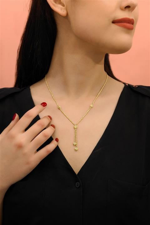 myorogold 14 Ayar Altın Kalp Motifli Halat Kolye