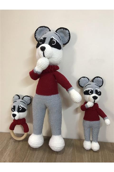 Rainbow Design by Sevil Amigurumi Kırmızı Rakun Bebek Seti