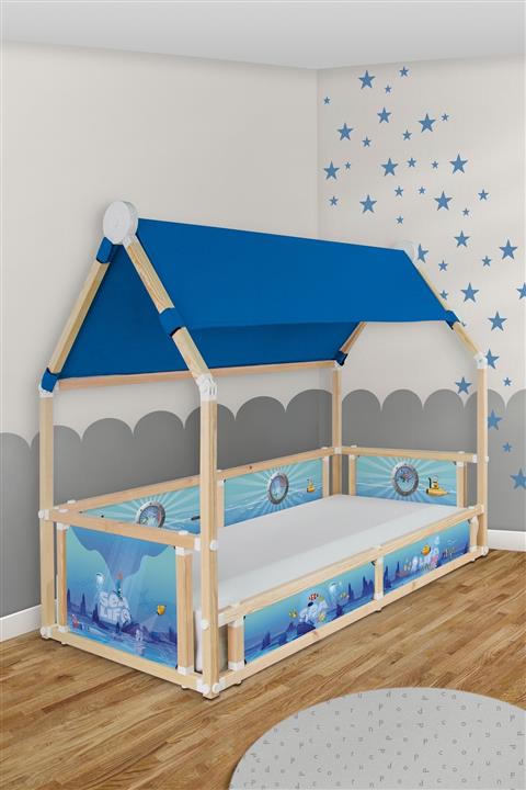 Popcorn Kids Scuba Koyu Mavi Çadırlı Loft Montessorı Yatak