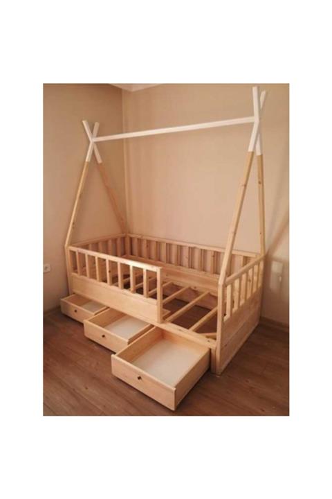 zerkaconcept Buse Montessori Ahşap Karyola Yatak Ithal Çam Ağacı 100x200