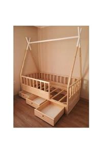 zerkaconcept Buse Montessori Ahşap Karyola Yatak Ithal Çam Ağacı 100x200