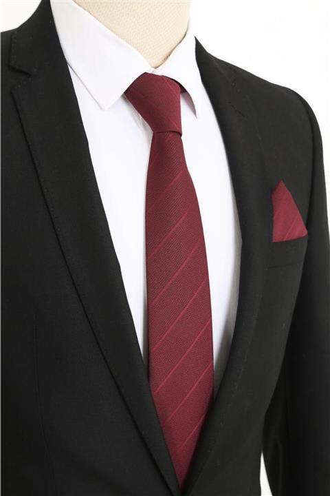 Brianze Bordo Çizgili Kravat Mendil Set