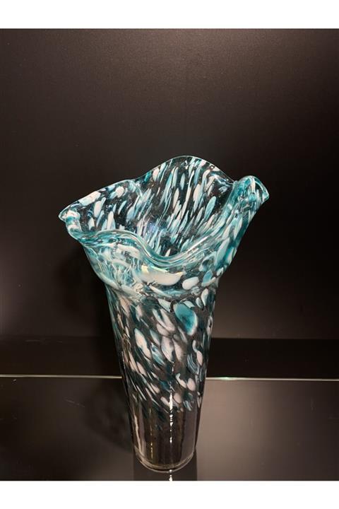 ENDEKOR Mavi Cam Vazo Uzun Dalgalı
