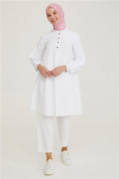 Armine Düğme Detaylı Tunik 21y4405 Beyaz