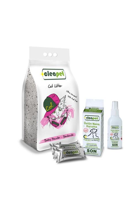 Cleapet Kedi Kumu 10 lt Pudralı + 1 Nano Mendil + 1 Nano Sprey 150ml