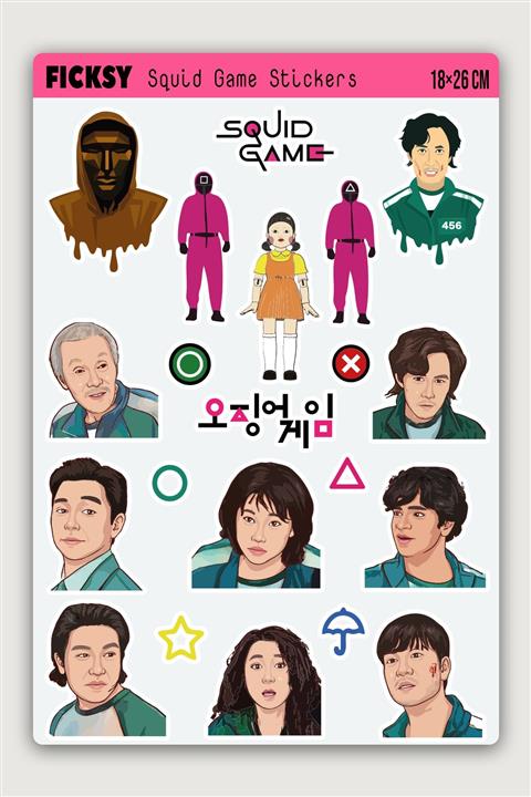 Ficksy Squid Game Sticker Seti - 17 Adet Etiket Çıkartma