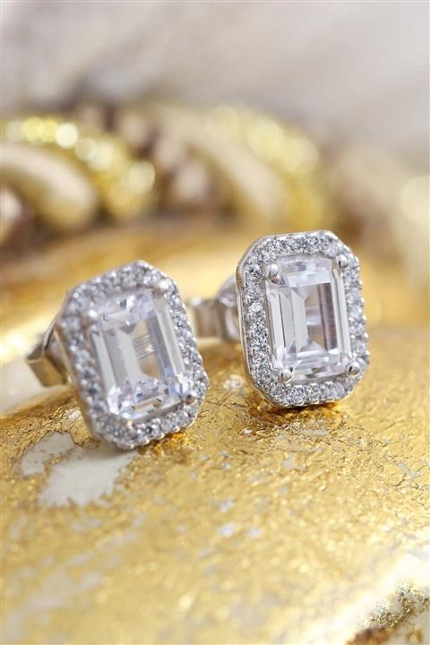 Crystal Diamond Zirconia Işıklı Küpe Kutusunda 1 Karat Laboratuvar Pırlantası Küpe