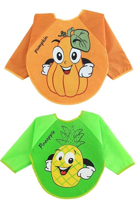 Malkoç 2 Adet Su Geçirmez Kabak Ananas Desen Bebek Mama Önlüğü 6-24 Ay