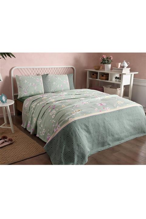 Özdilek Ranforce Çift Kişilik Pike Takımı-moribana Yeşil