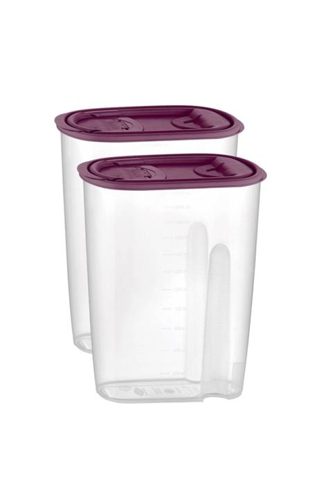 Bager Plastik 2'lı Erzak Kabı (2.2LT) Cok Amaclı Saklama Kutusu Seti Saklama Kabı (BORDO)