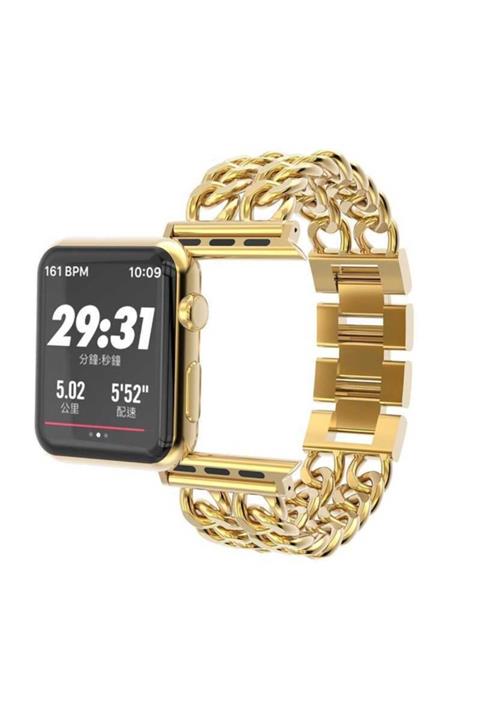 Apple Watch Seri 7 45mm Uyumlu Nezih Case Cowboy Metal Kordon Gold