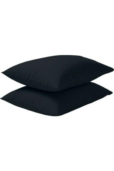 SNR HOME COLLECTION 2'li Siyah Pamuklu 50x70 Kapaklı Yastık Kılıfı
