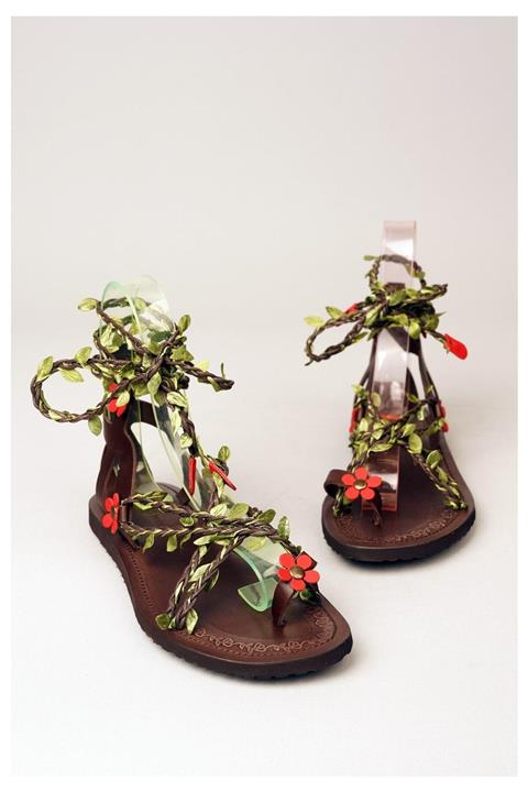 SEÇ KUNDURA Sarmaşik Hakiki Deri Bodrum Sandaleti Kahve