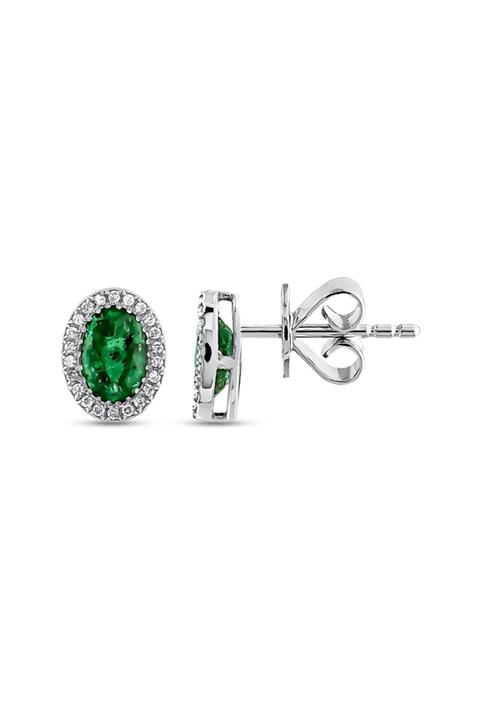 Ice Diamond Oval Zümrüt Taşlı Pırlanta Küpe