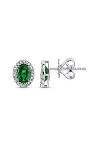 Ice Diamond Oval Zümrüt Taşlı Pırlanta Küpe