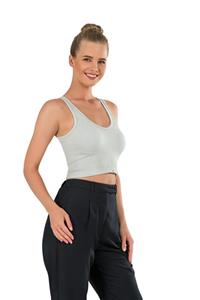 MODANTY Kadın Mavi Modal Crop Top Büstiyer Seamless Dikişsiz Örme Kalın Askılı Basic