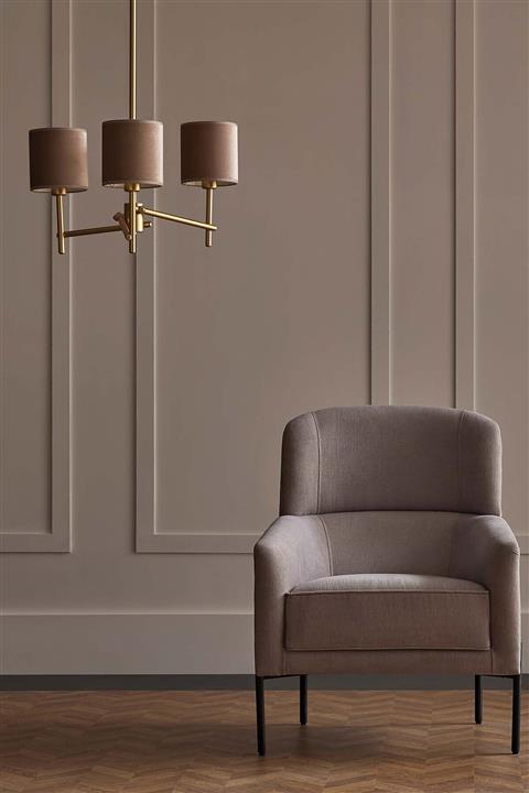 Enza Home Castel Modern Tasarım Gri Kadife Başlık Üçlü Sarkıt